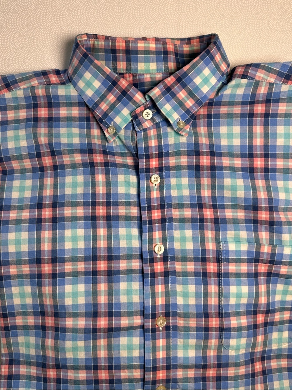 Vineyard Vines Murray Shirt XL Blue Pink Plaid Button Front 100% Cotton